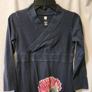 Tea Collection Girls Size 8 Navy Long Sleeve Dress Tunic Pink Floral Print